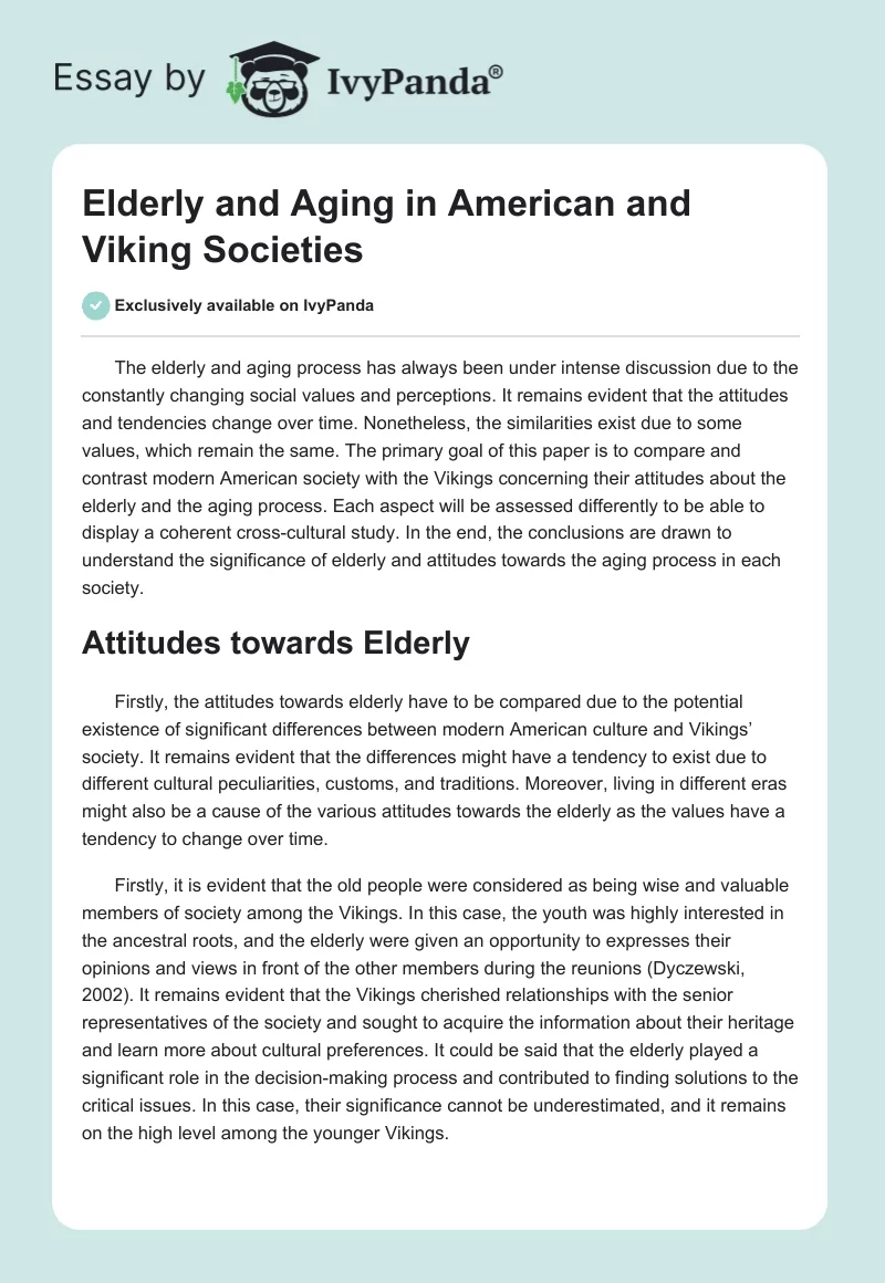 Elderly and Aging in American and Viking Societies. Page 1