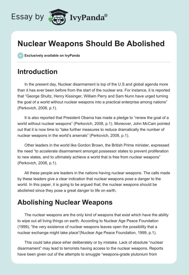 Nuclear Weapons Should Be Abolished. Page 1