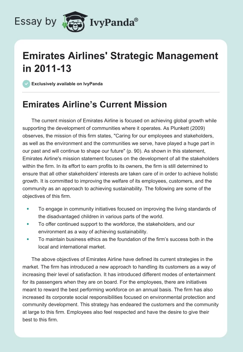 Emirates Airlines' Strategic Management in 2011-13. Page 1