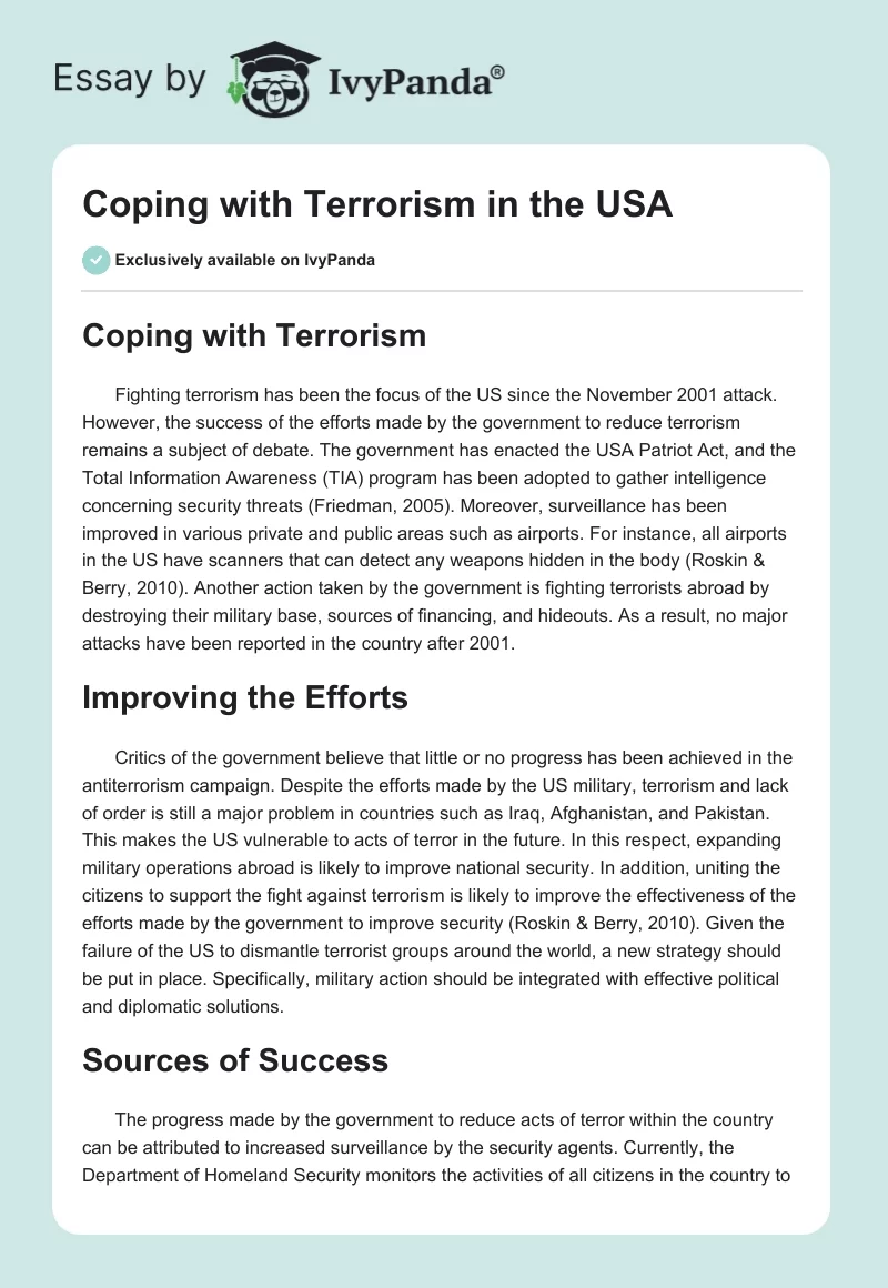 Coping with Terrorism in the USA. Page 1