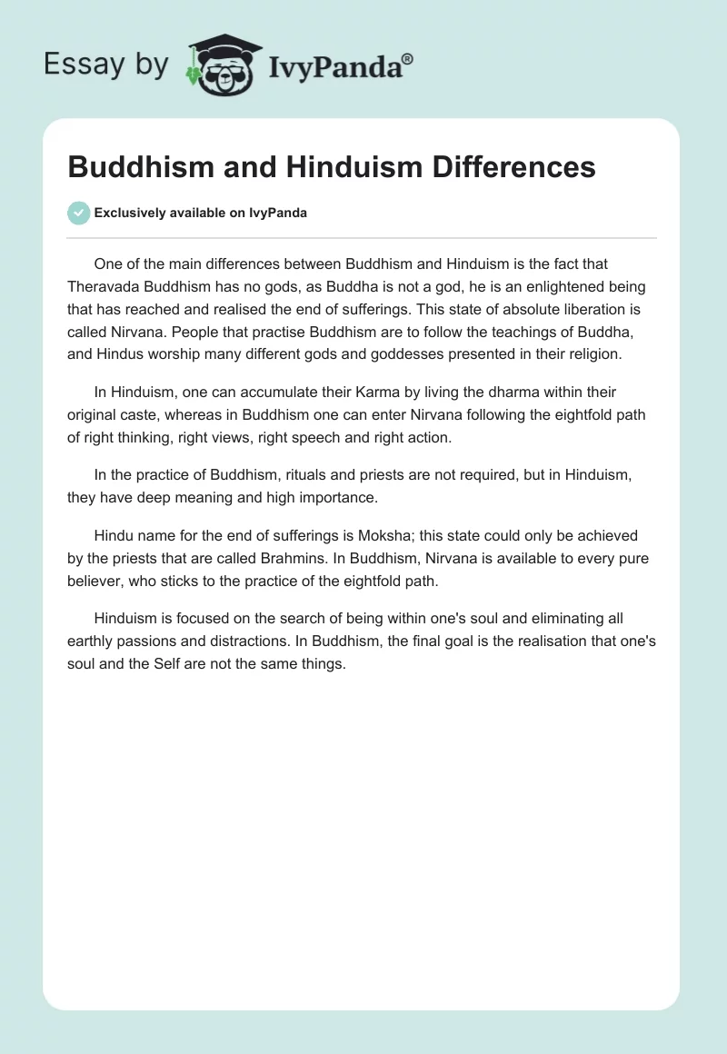 Buddhism and Hinduism Differences. Page 1