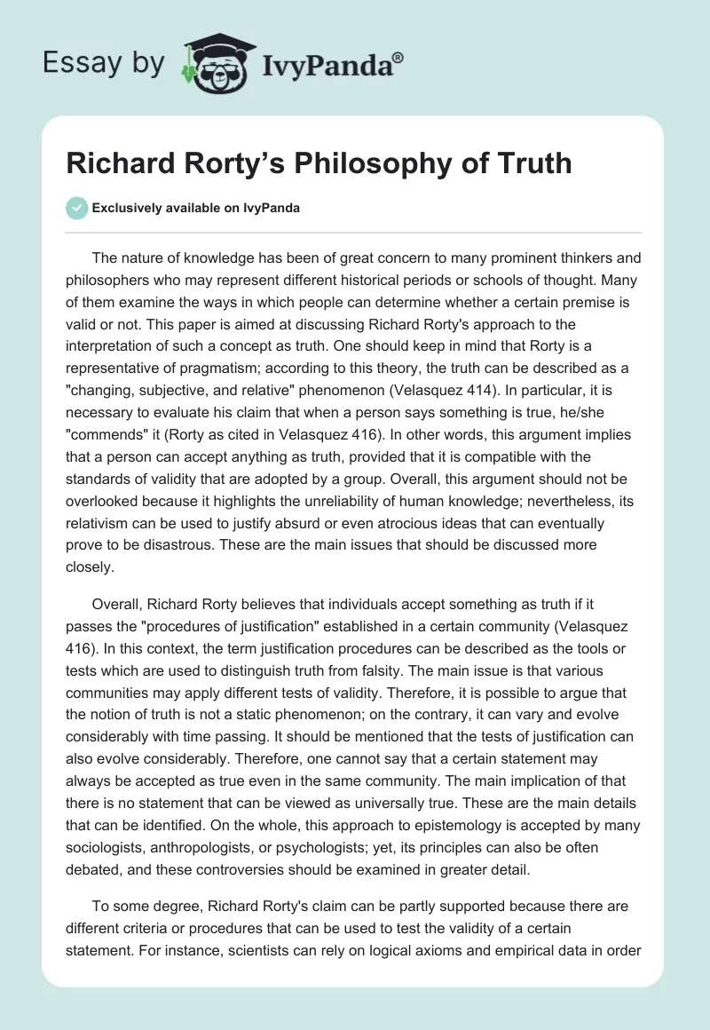Richard Rorty’s Philosophy of Truth. Page 1