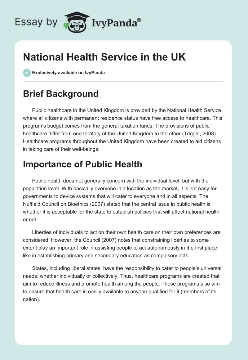 National Health Service in the UK. Page 1