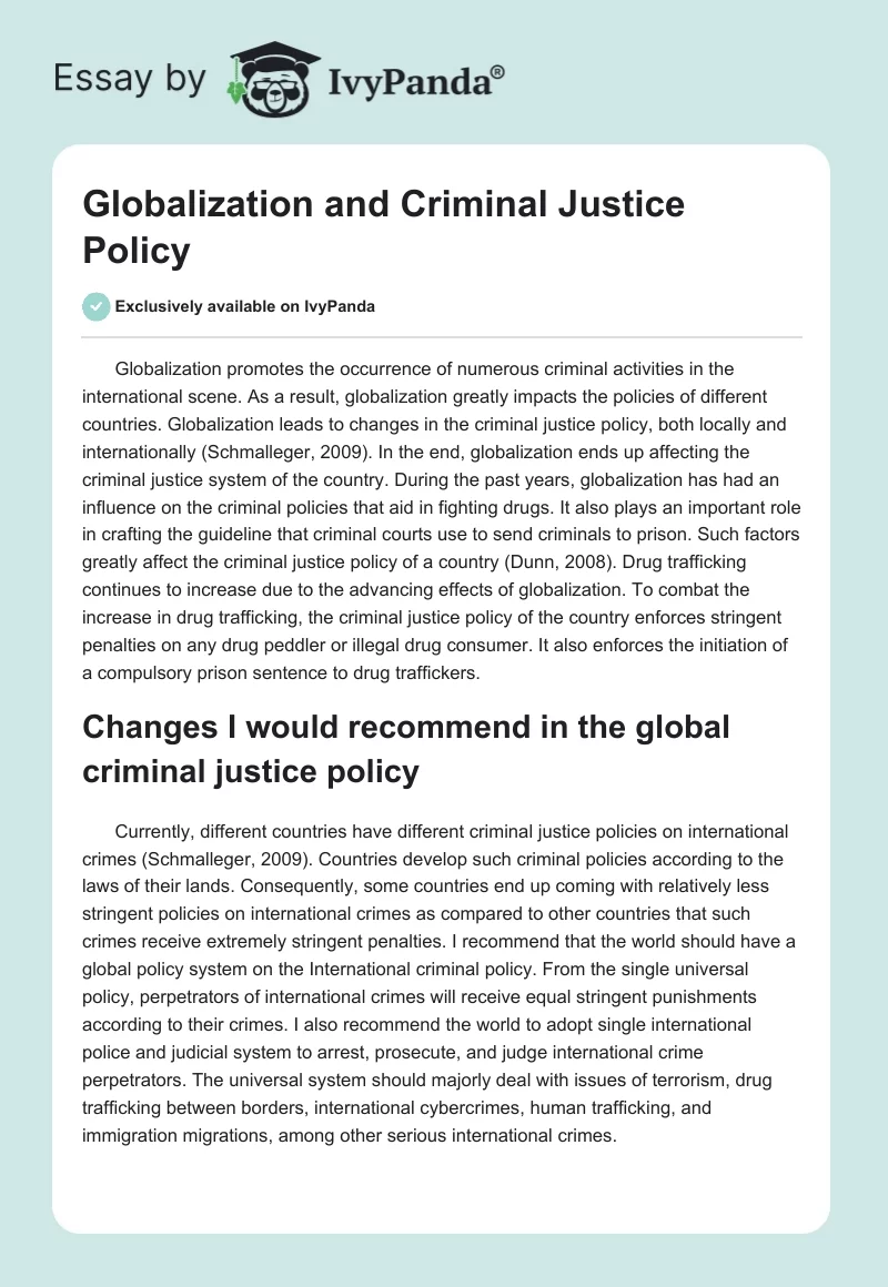 Globalization and Criminal Justice Policy. Page 1
