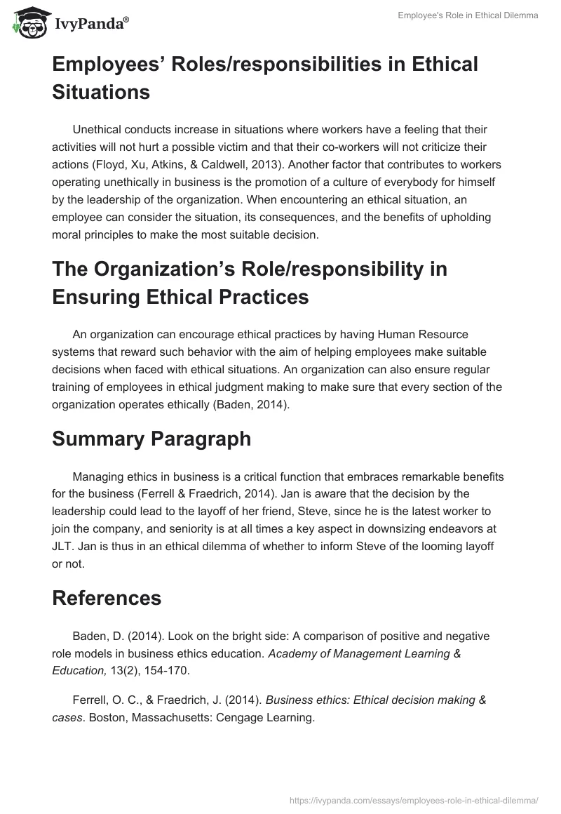 Employee's Role in Ethical Dilemma. Page 2
