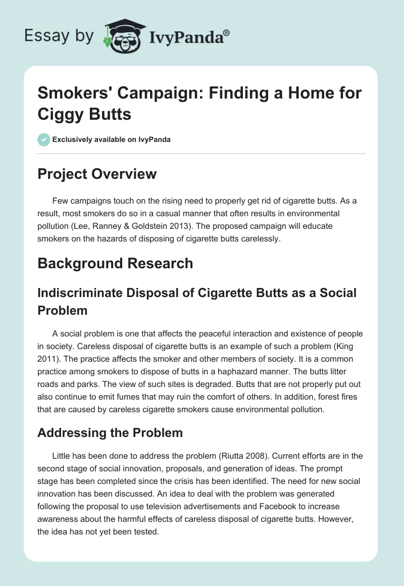 Smokers' Campaign: Finding a Home for Ciggy Butts. Page 1