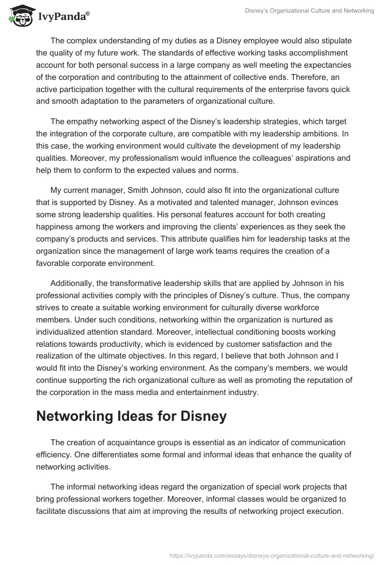 Disney’s Organizational Culture and Networking. Page 3