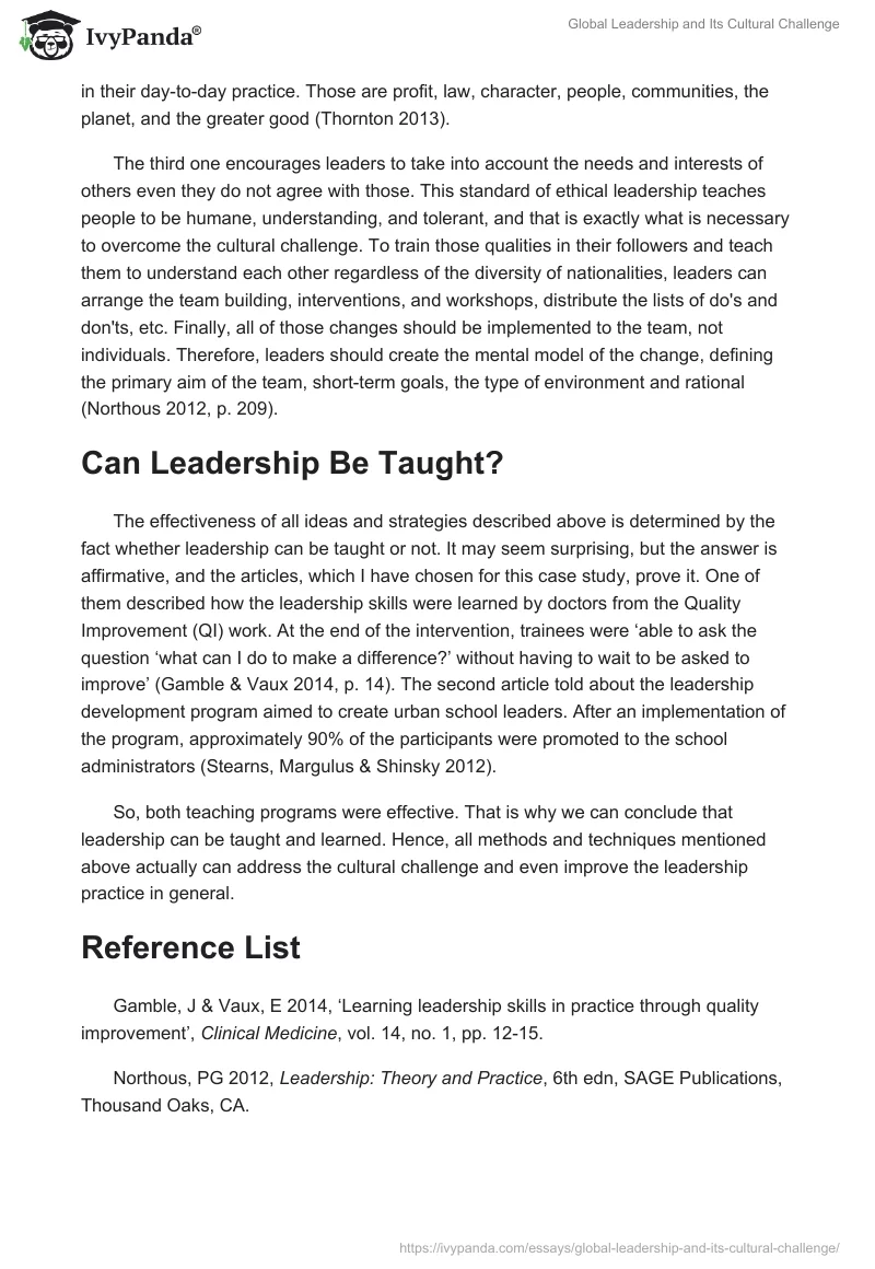 Global Leadership and Its Cultural Challenge. Page 2