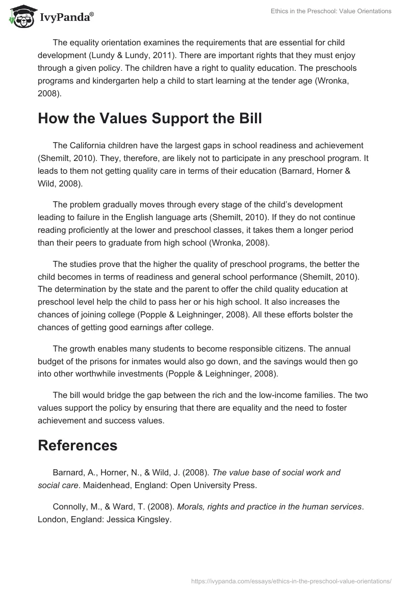 Ethics in the Preschool: Value Orientations. Page 2