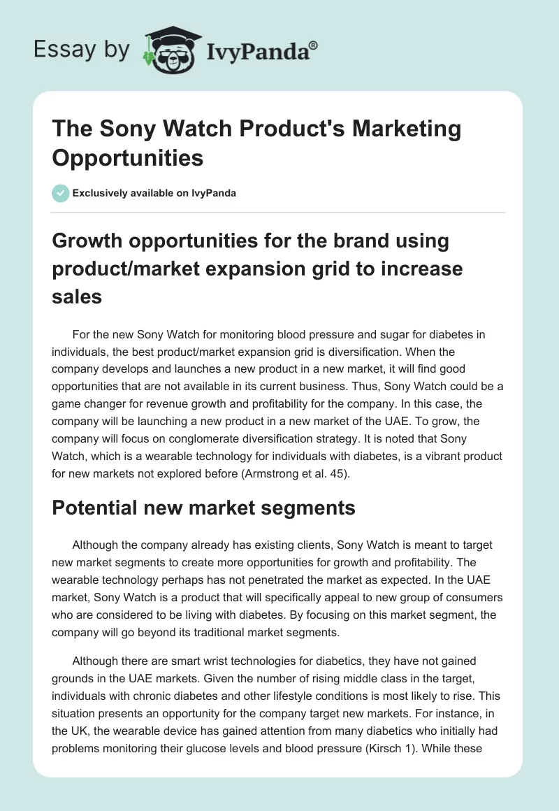 The Sony Watch Product's Marketing Opportunities. Page 1