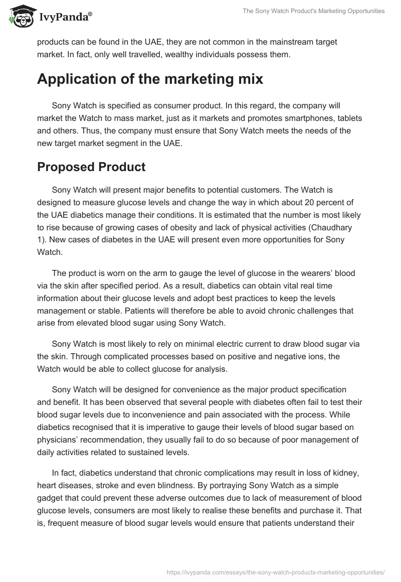 The Sony Watch Product's Marketing Opportunities. Page 2