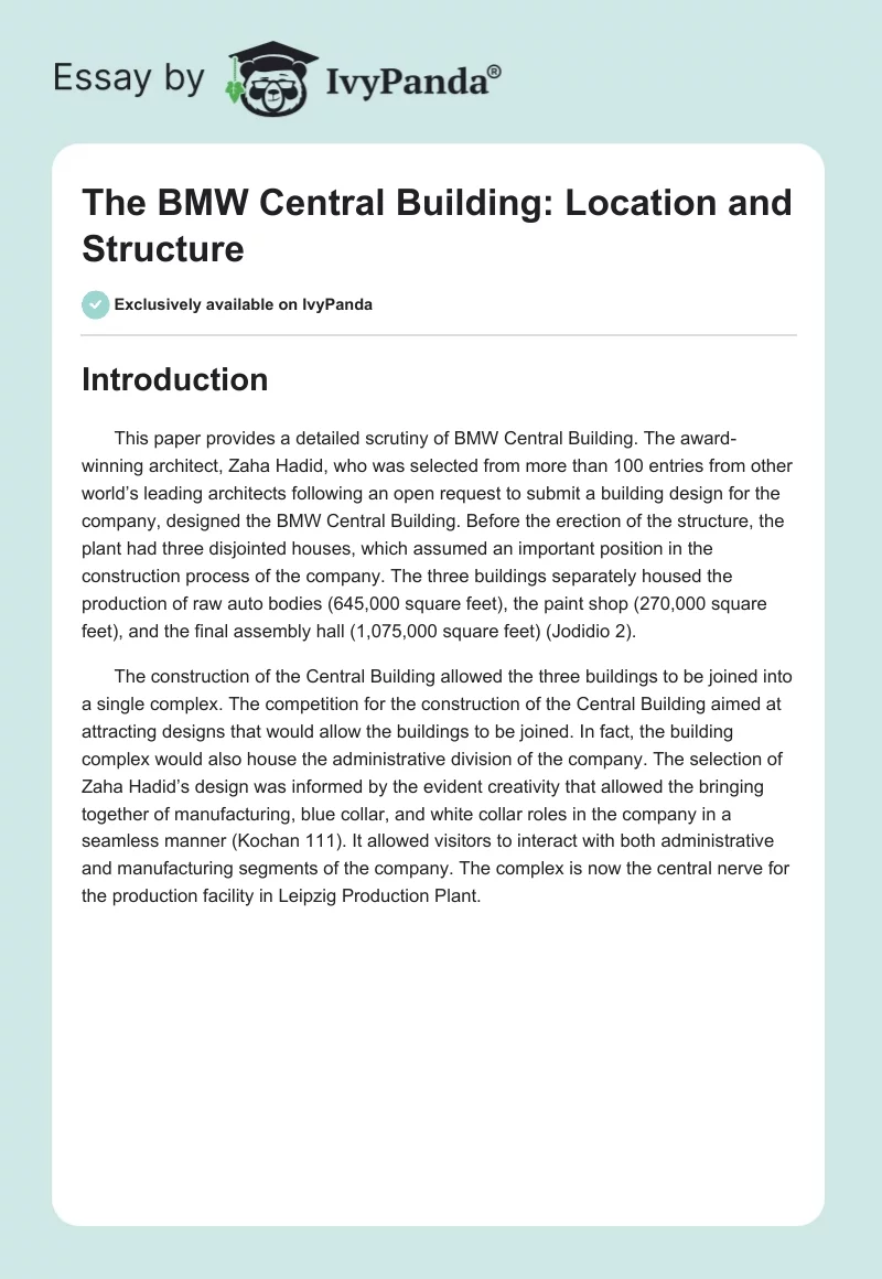 The BMW Central Building: Location and Structure. Page 1