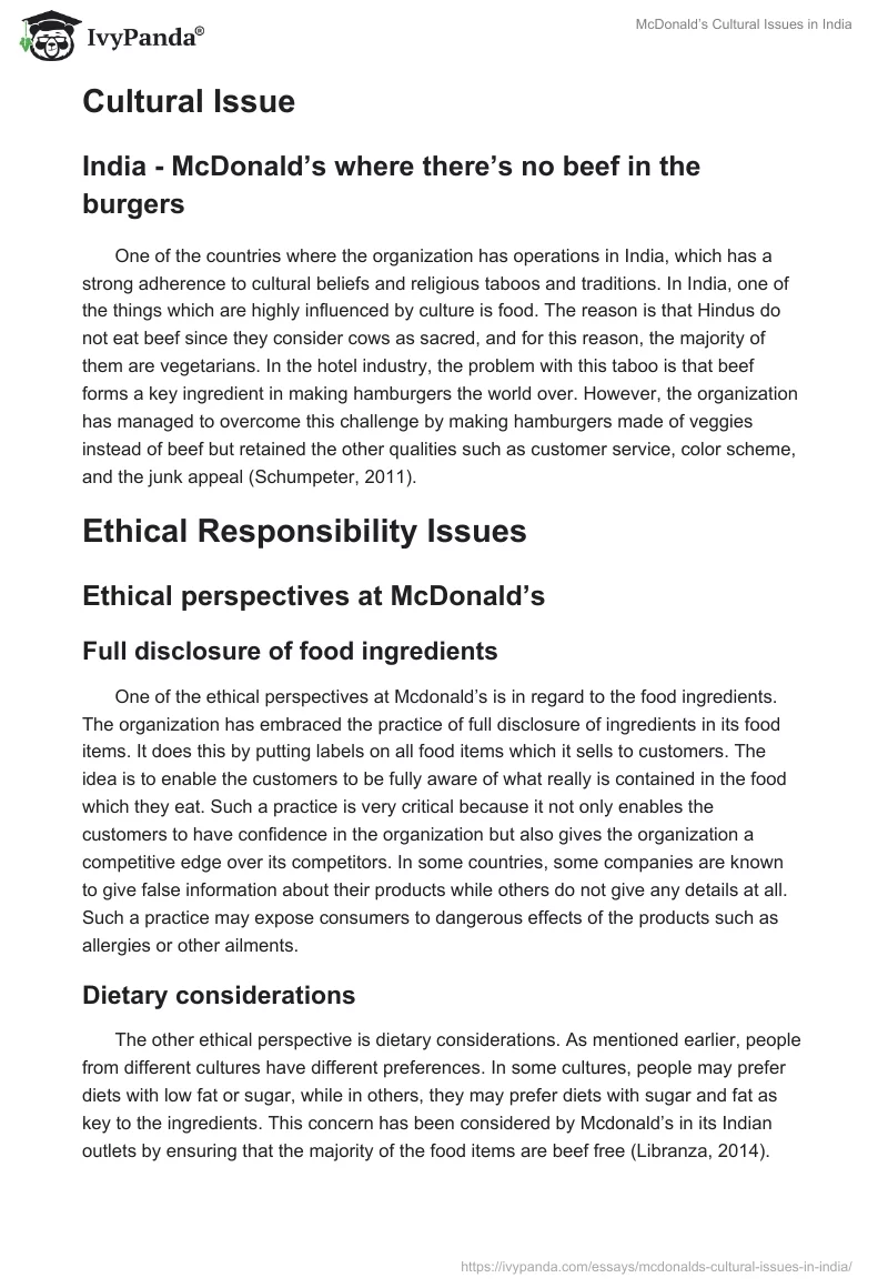 McDonald’s Cultural Issues in India. Page 2