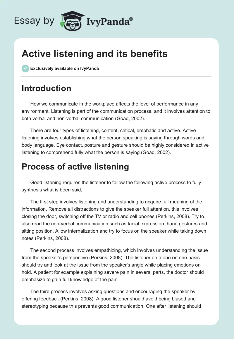 Active listening and its benefits. Page 1