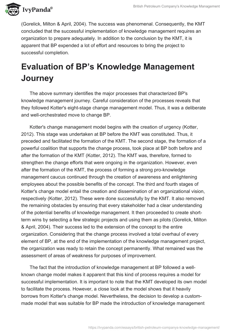 British Petroleum Company's Knowledge Management. Page 2