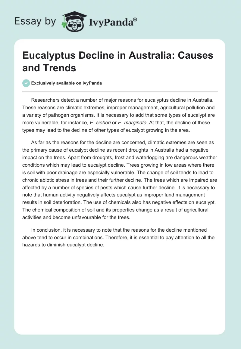 Eucalyptus Decline in Australia: Causes and Trends. Page 1