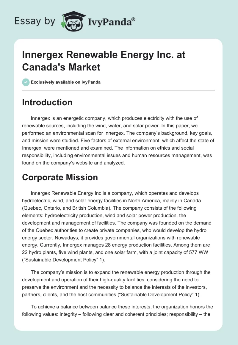 Innergex Renewable Energy Inc. at Canada's Market. Page 1