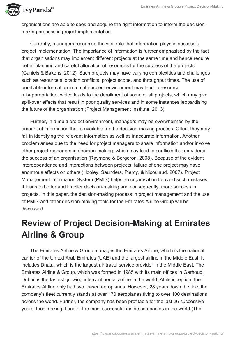 Emirates Airline & Group's Project Decision-Making. Page 2