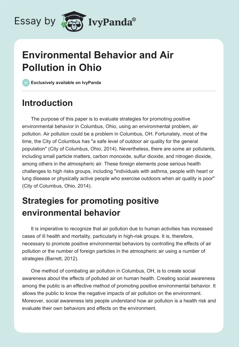 Environmental Behavior and Air Pollution in Ohio. Page 1