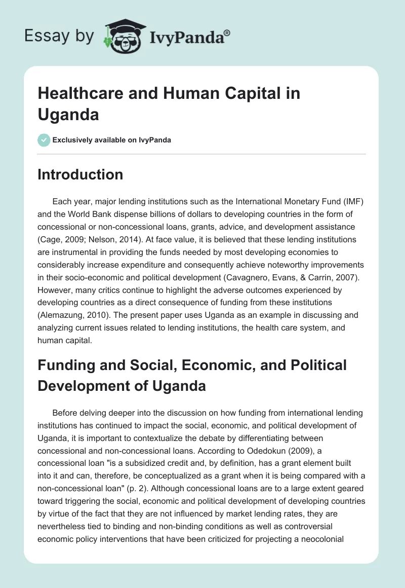 Healthcare and Human Capital in Uganda. Page 1