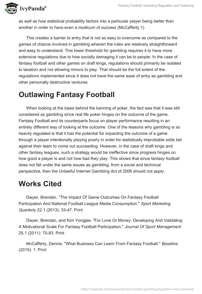 Fantasy Football: Gambling Regulation and Outlawing. Page 2