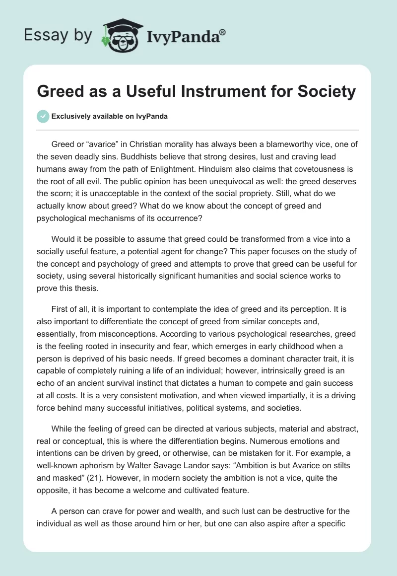 Greed as a Useful Instrument for Society. Page 1