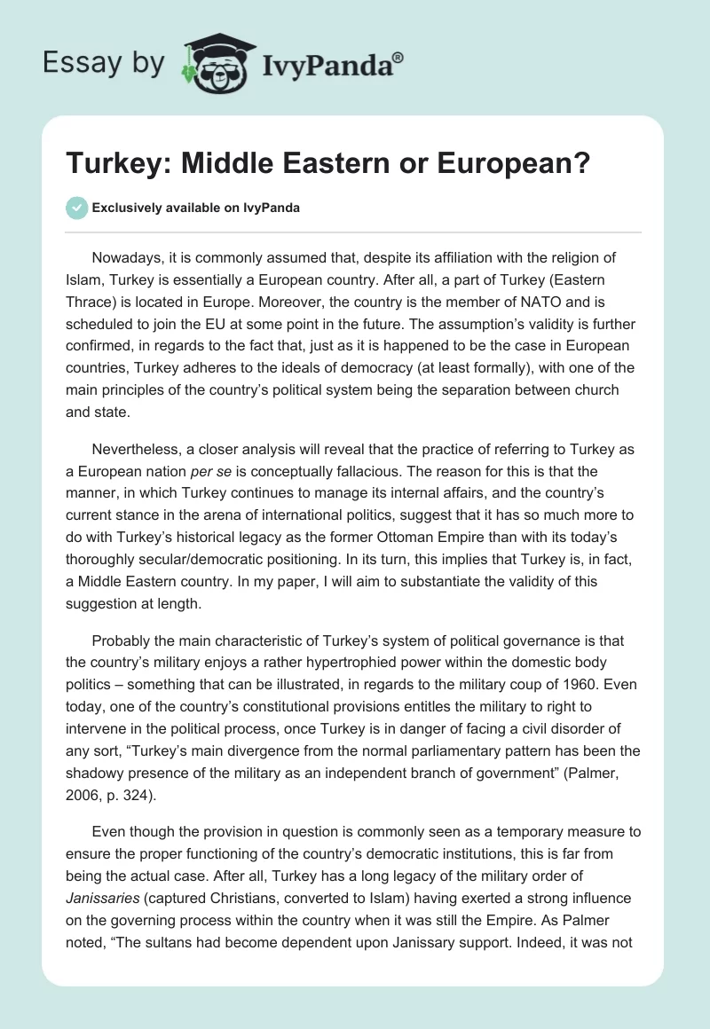 Turkey: Middle Eastern or European?. Page 1