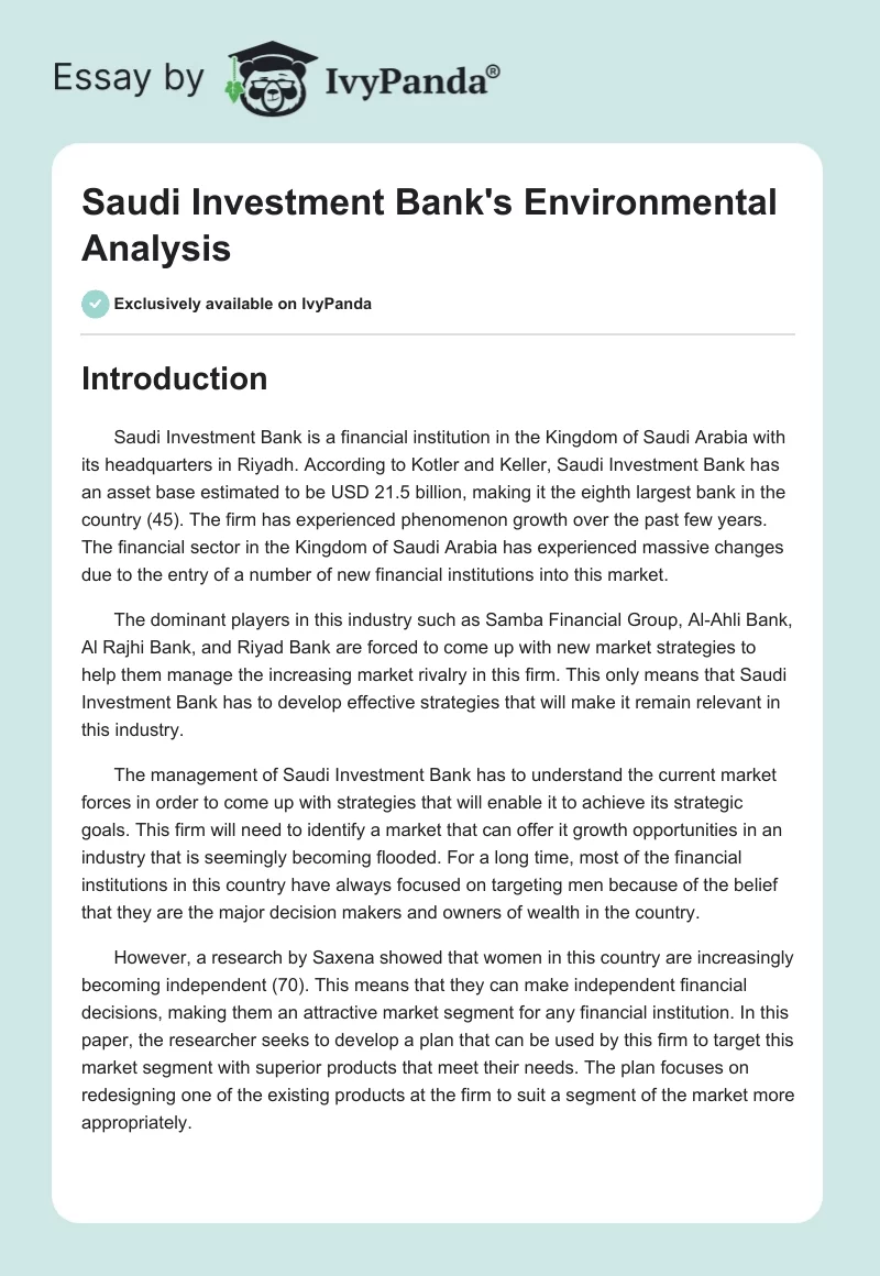 Saudi Investment Bank's Environmental Analysis. Page 1
