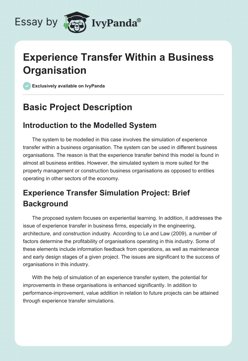 Experience Transfer Within a Business Organisation. Page 1