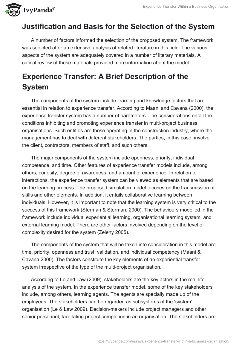 Experience Transfer Within a Business Organisation. Page 2