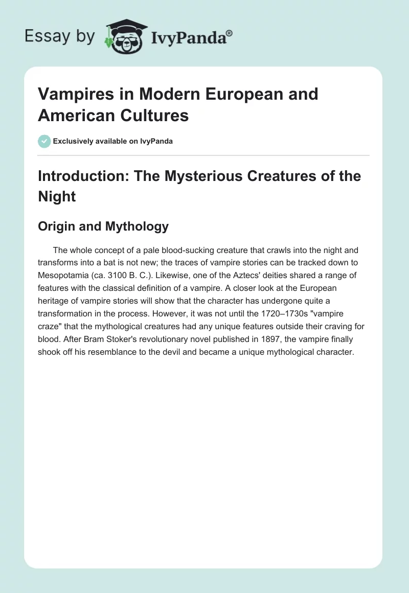 Vampires in Modern European and American Cultures. Page 1