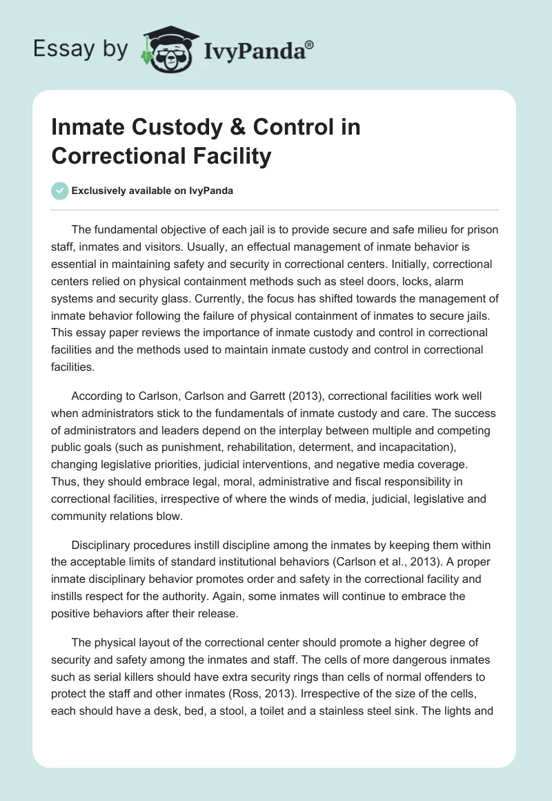 Inmate Custody & Control in Correctional Facility. Page 1