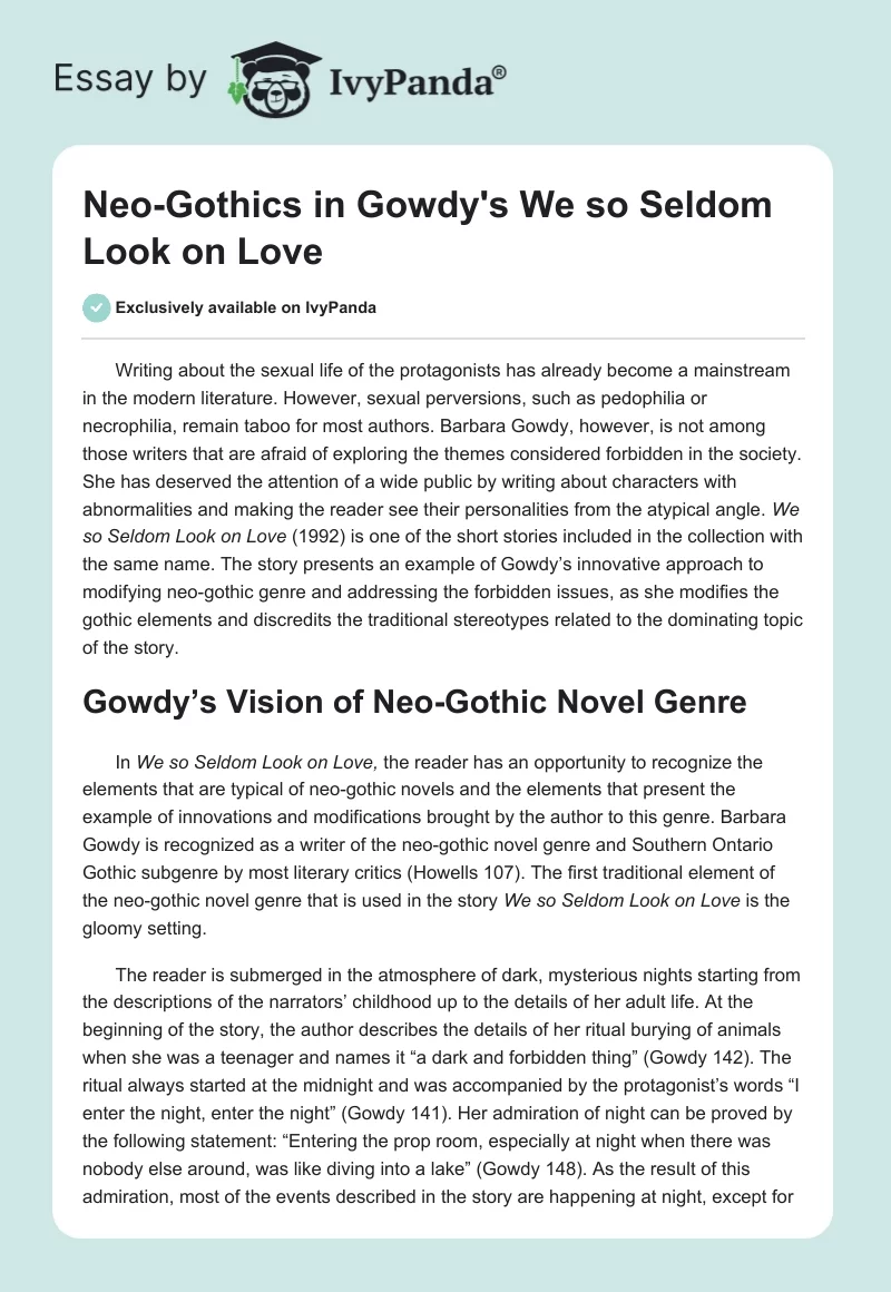 Neo-Gothics in Gowdy's "We so Seldom Look on Love". Page 1
