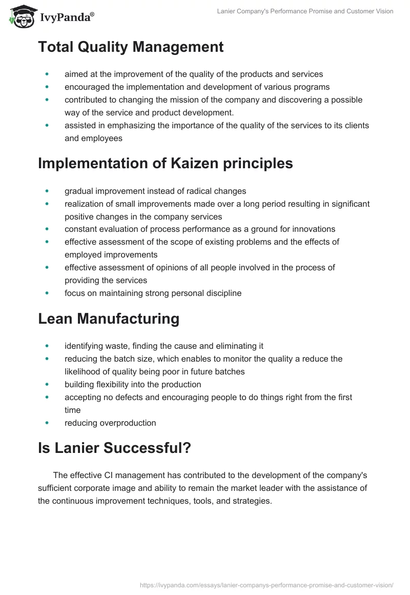 Lanier Company's Performance Promise and Customer Vision. Page 3