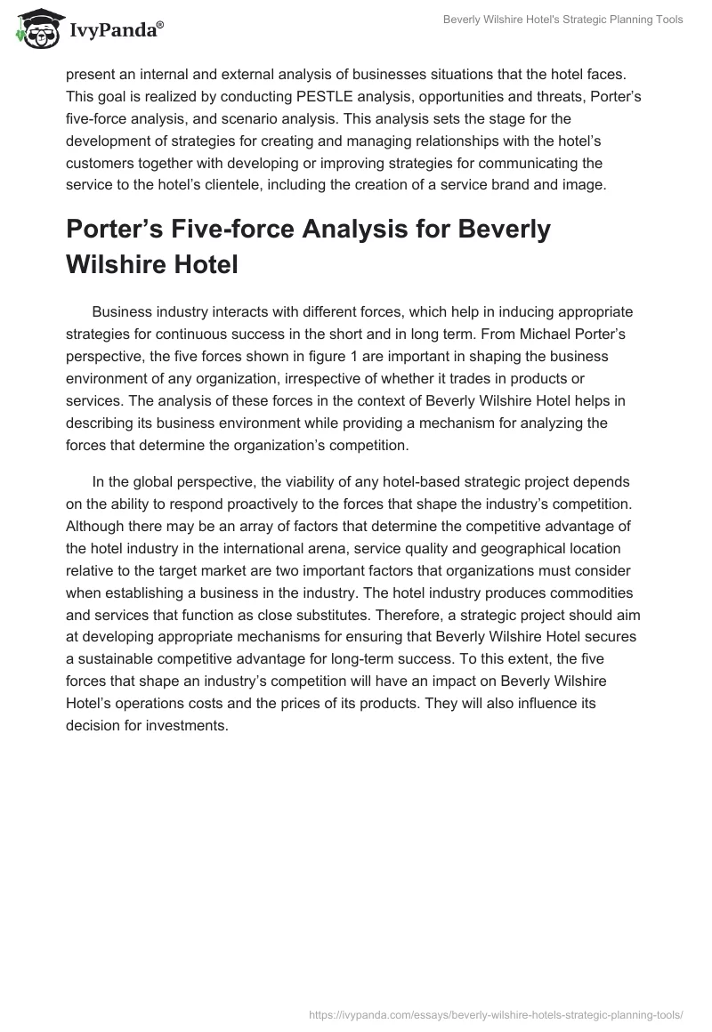 Beverly Wilshire Hotel's Strategic Planning Tools. Page 2