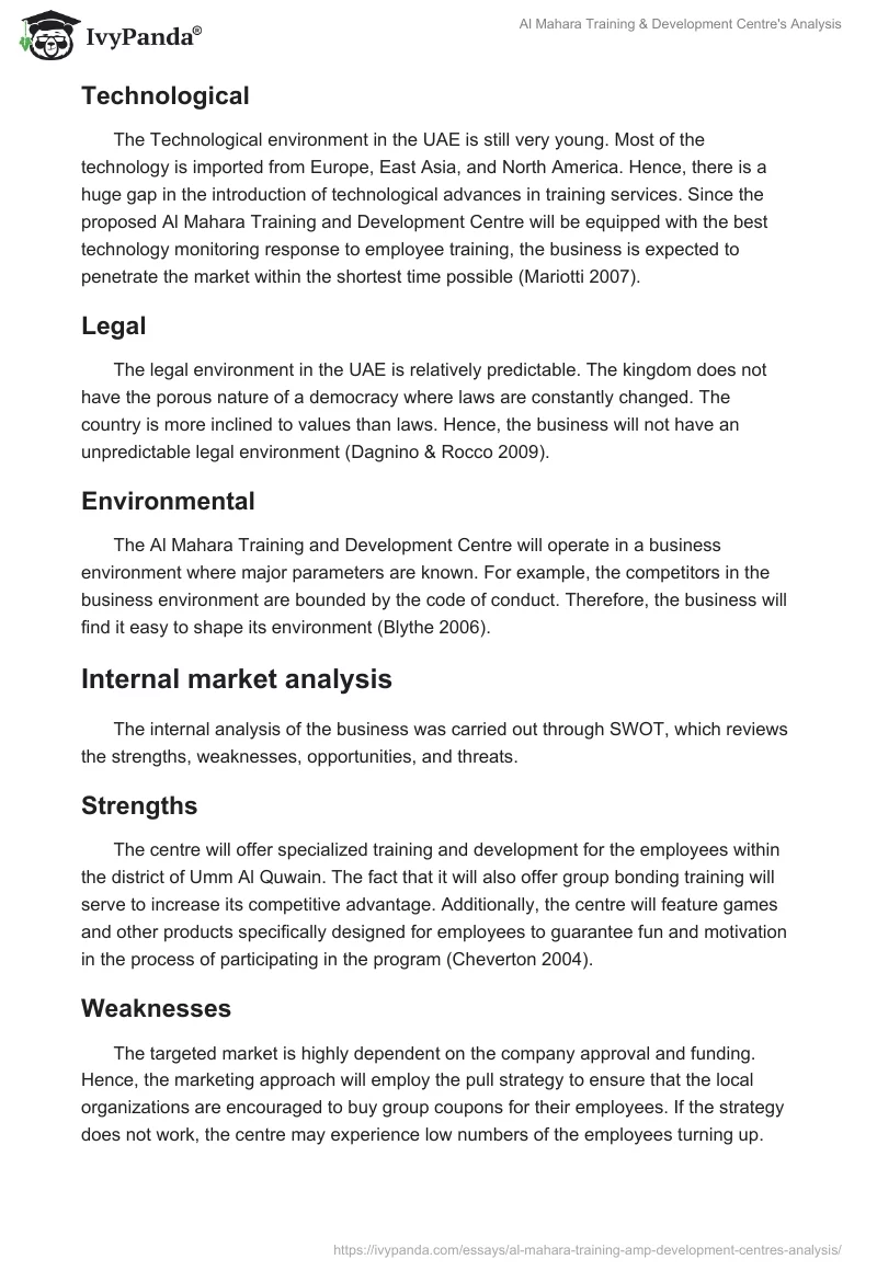 Al Mahara Training & Development Centre's Analysis. Page 3