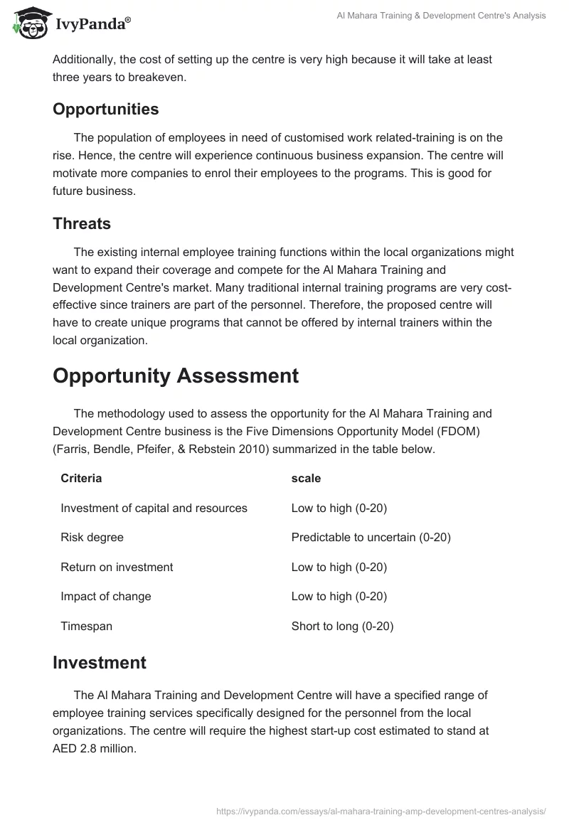 Al Mahara Training & Development Centre's Analysis. Page 4