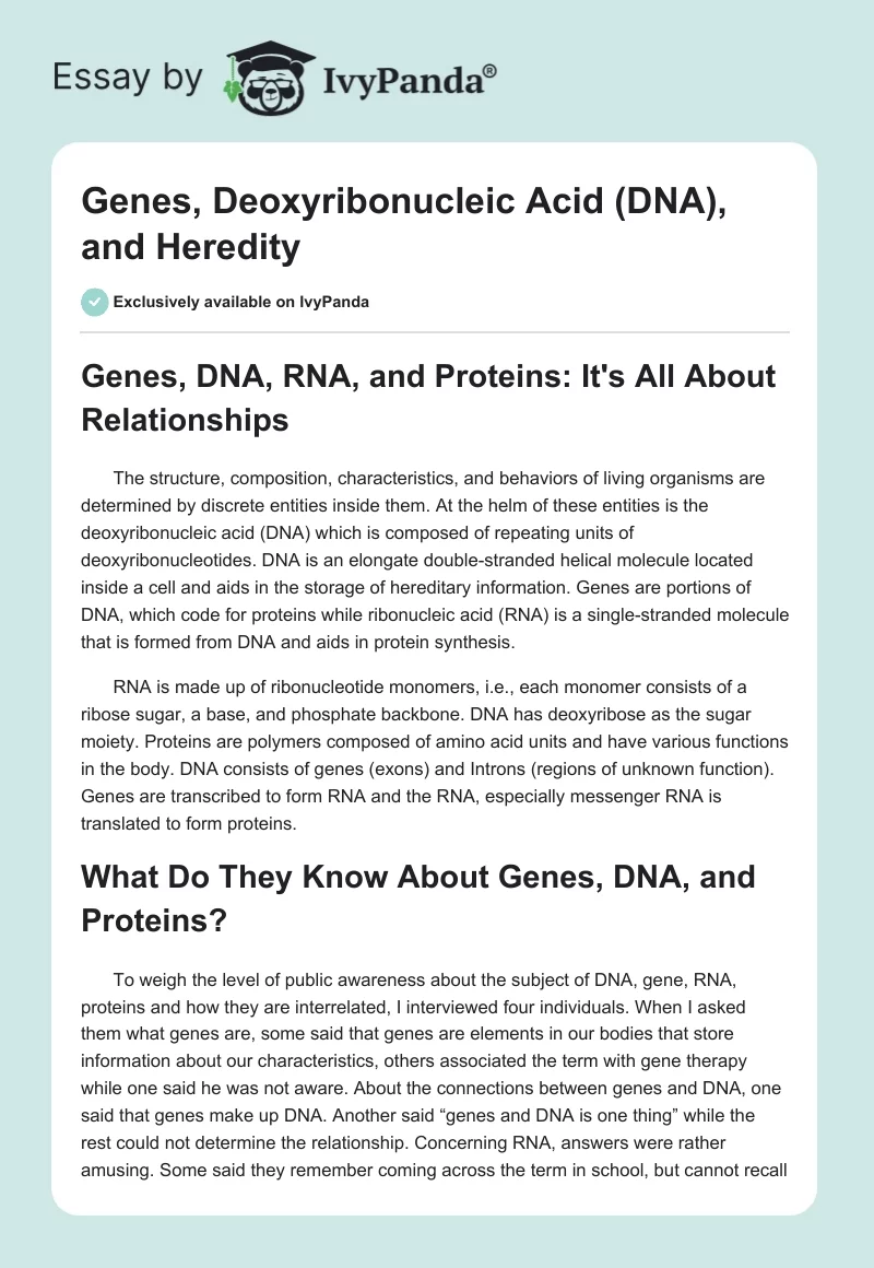 Genes, Deoxyribonucleic Acid (DNA), and Heredity. Page 1