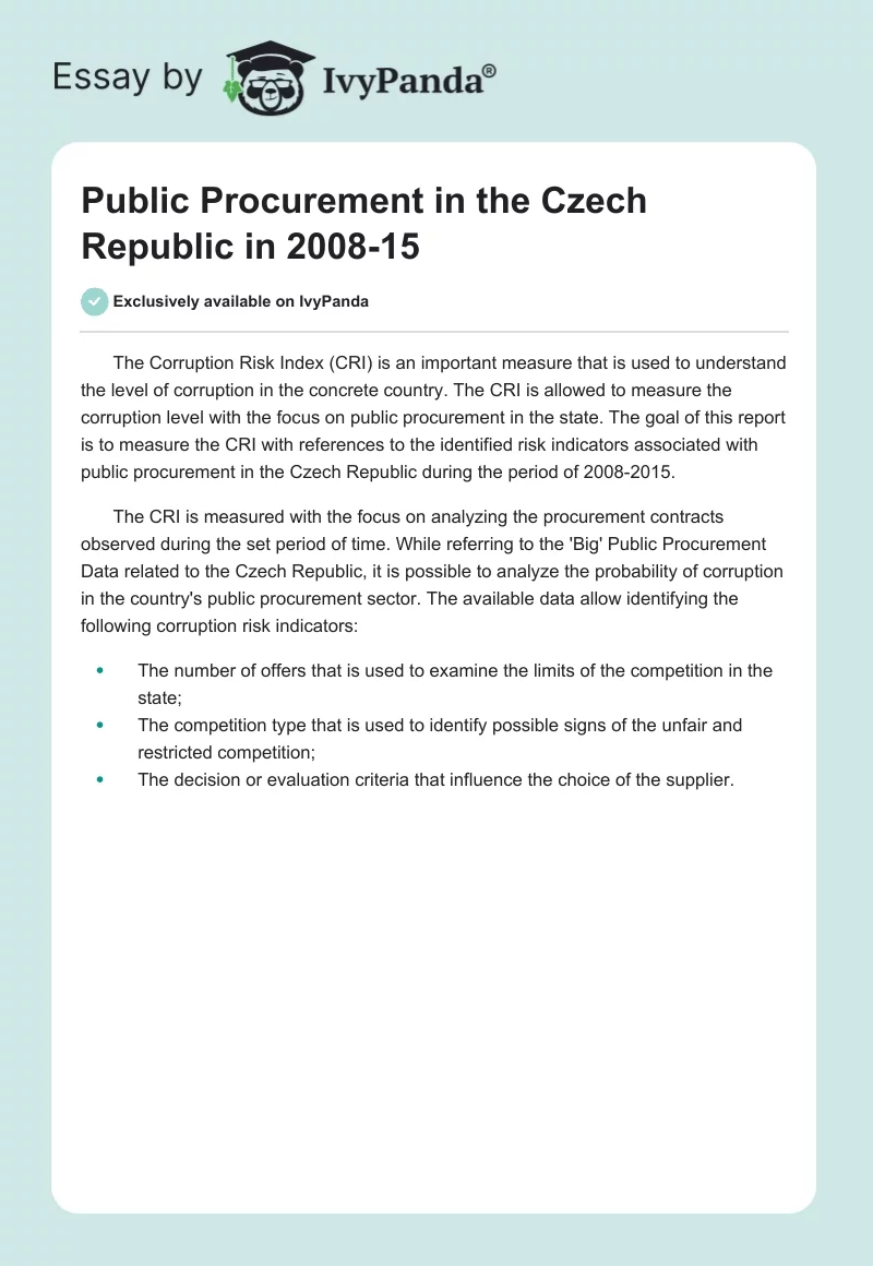Public Procurement in the Czech Republic in 2008-15. Page 1