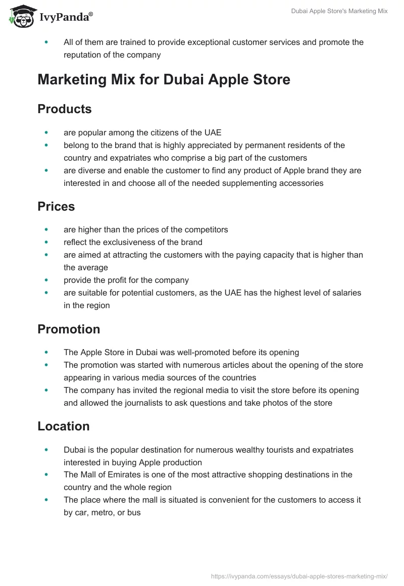 Dubai Apple Store's Marketing Mix. Page 2