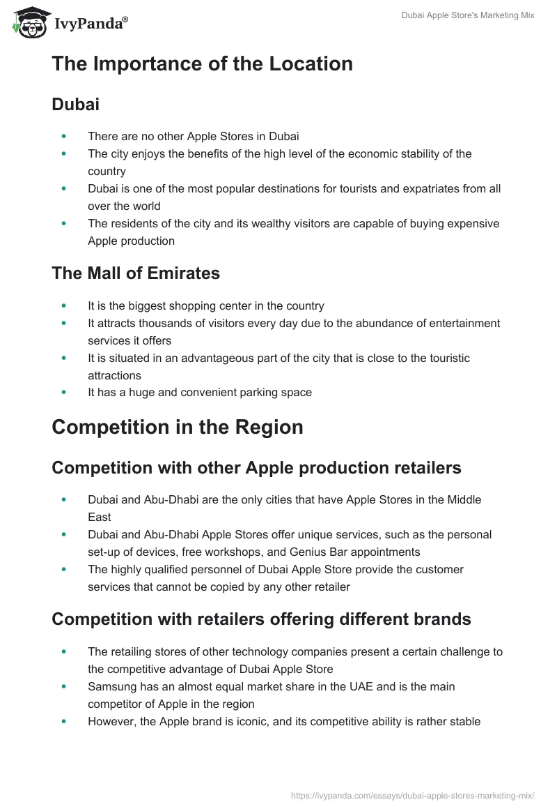 Dubai Apple Store's Marketing Mix. Page 3