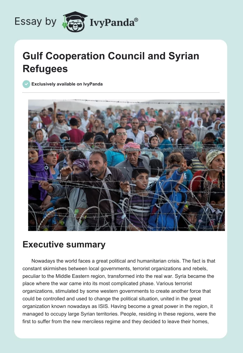 Gulf Cooperation Council and Syrian Refugees. Page 1