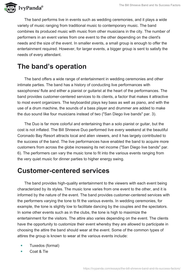 The Bill Shreeve Band and Its Success Factors. Page 2