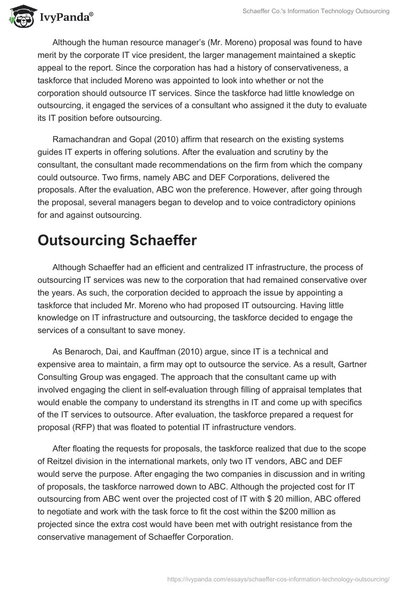 Schaeffer Co.'s Information Technology Outsourcing. Page 2