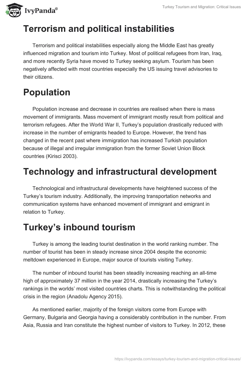 Turkey Tourism and Migration: Critical Issues. Page 3