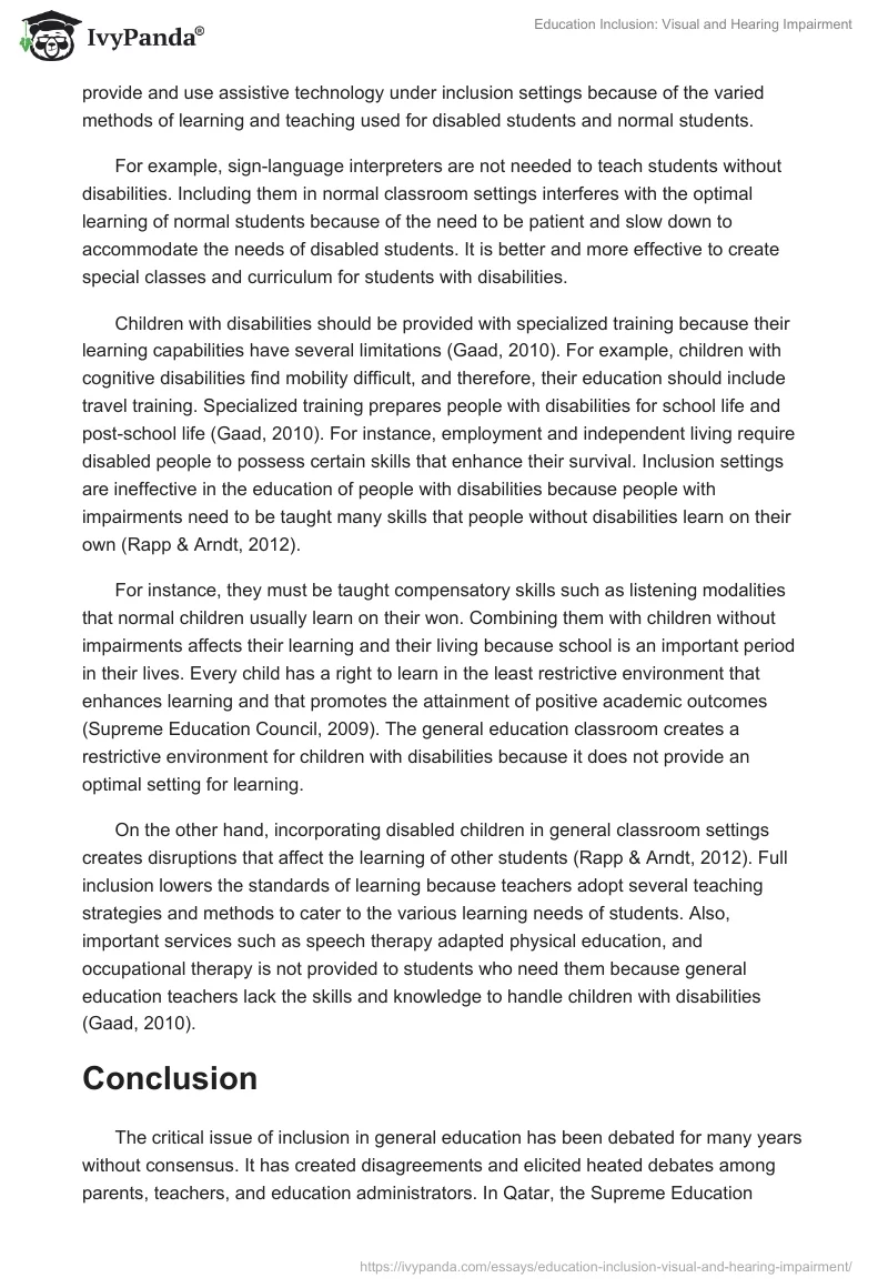 Education Inclusion: Visual and Hearing Impairment. Page 4