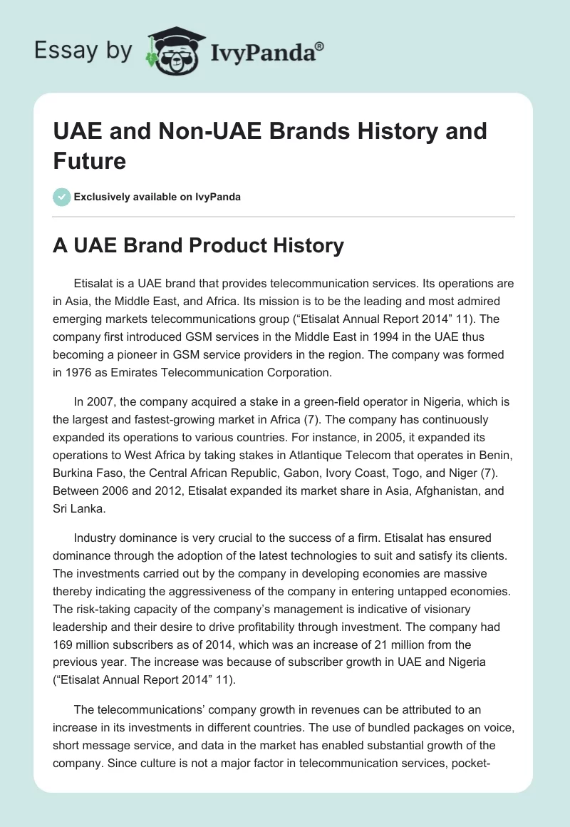 UAE and Non-UAE Brands History and Future. Page 1