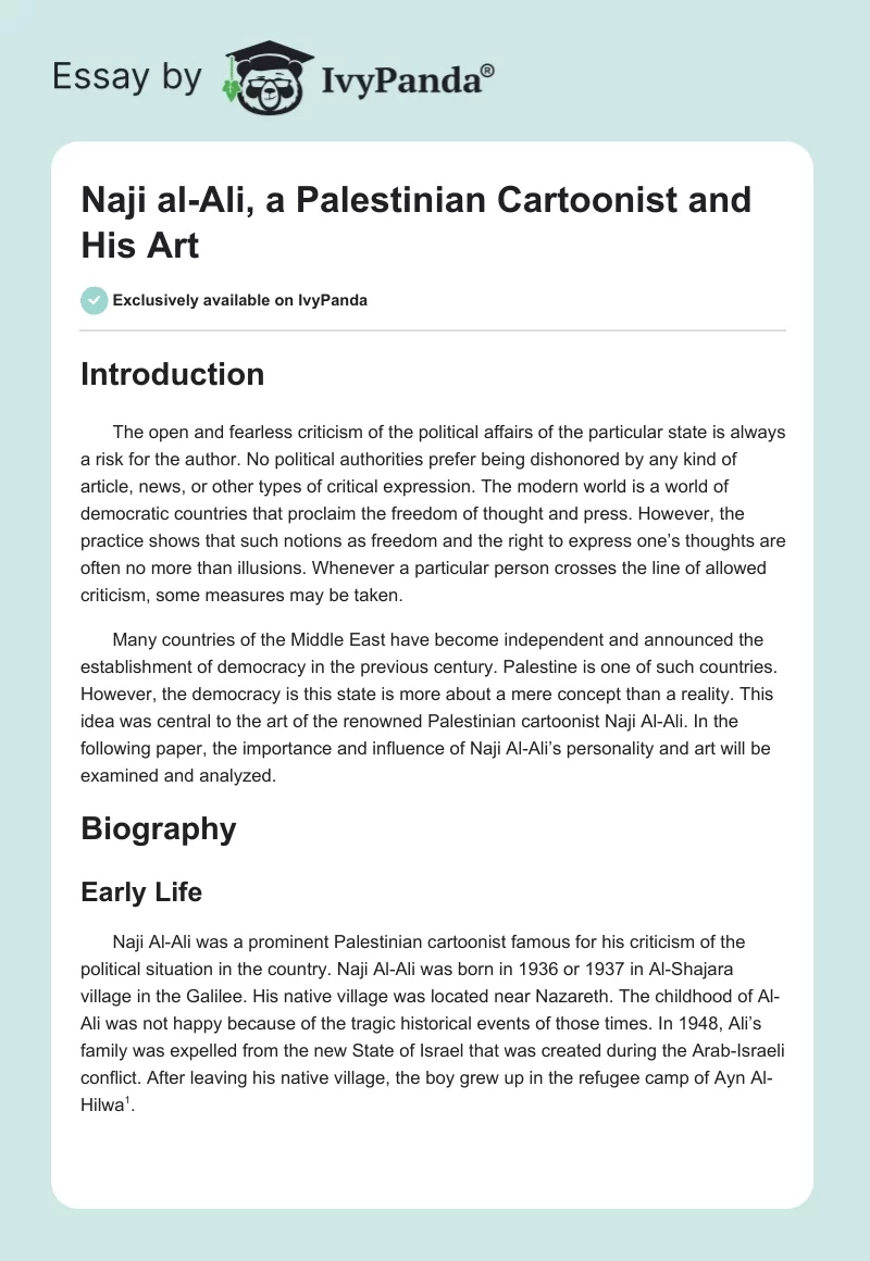 Naji al-Ali, a Palestinian Cartoonist and His Art. Page 1
