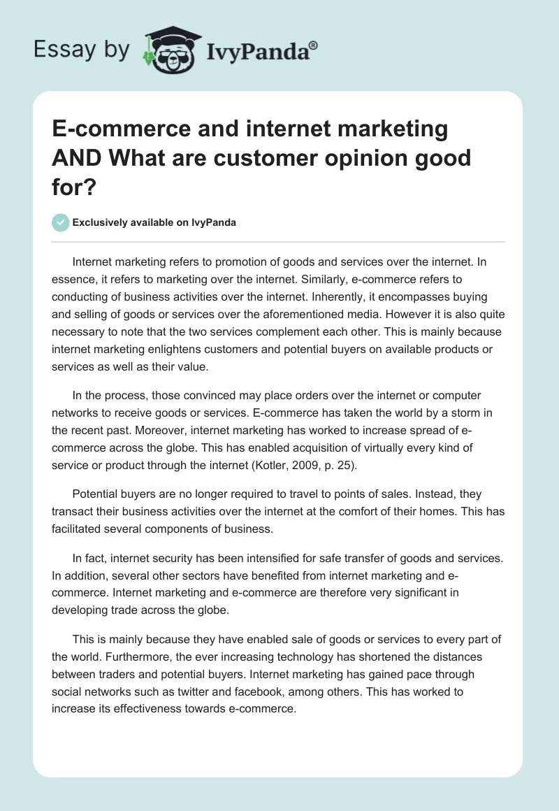 E-Commerce and Internet Marketing AND What Are Customer Opinion Good For?. Page 1