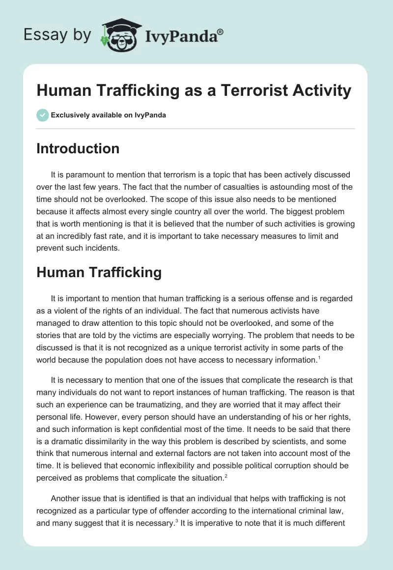 Human Trafficking as a Terrorist Activity. Page 1
